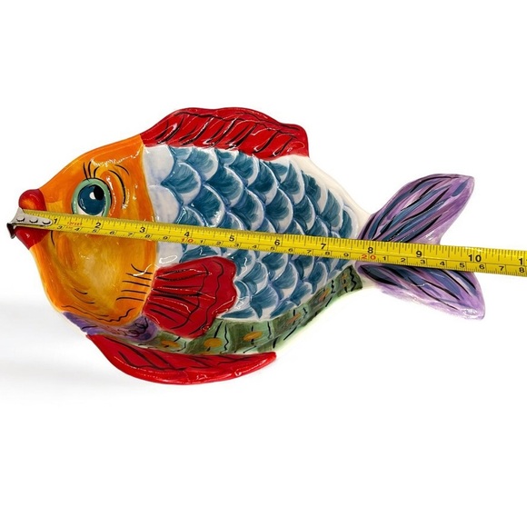Hand Painted Vissen 3D Fish Ceramic Bowl Dish, Whimsical 10x7.5x3 Retired Design - Picture 10 of 10